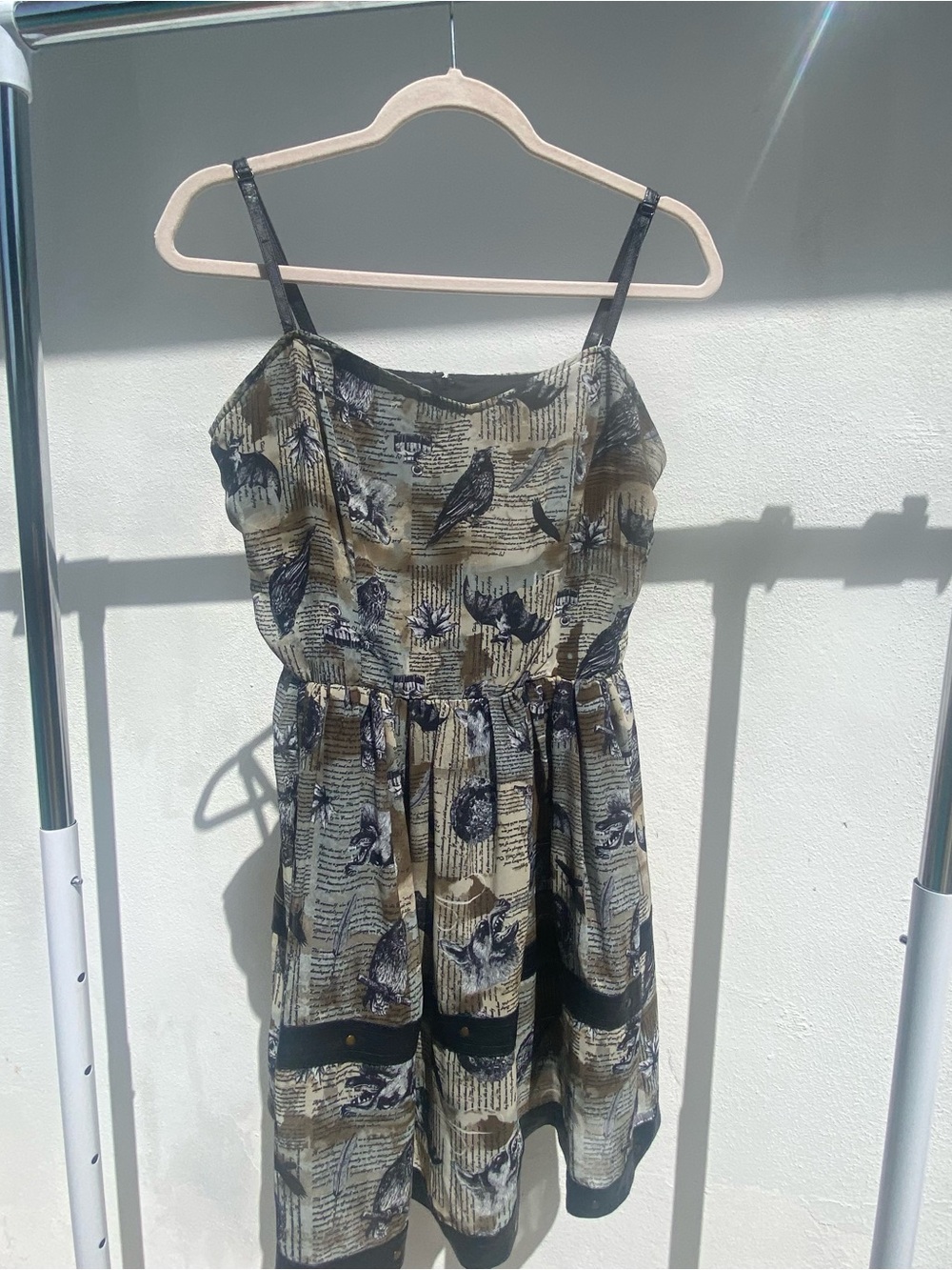 Y2K Spin Doctor Black & Taupe Mythical Creature Print Mini Dress Size Large